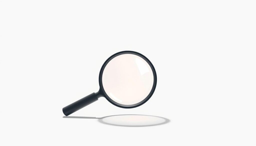 A minimalist, elegant illustration depicting the concept of "Poprawa widoczności" or "Improving visibility". Set against a clean, white background, the composition features a striking magnifying glass in the foreground, its lens representing the idea of enhanced visibility and focus. The magnifying glass casts a subtle shadow, adding depth and dimension to the scene. The lighting is soft and diffused, creating a sense of clarity and simplicity. The overall mood is professional, modern, and aligned with the subject of the article on Google Ads and digital marketing campaigns.