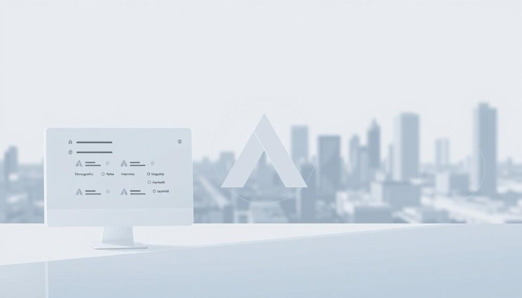 A minimalist, elegant illustration depicting the concept of "targetowanie w google ads". In the foreground, a clean, modern interface showcases the different targeting options available in google ads, such as demographics, interests, and keywords. The middle ground features a geometric, abstract representation of the google ads platform, with clean lines and subtle gradients. In the background, a subtle, blurred cityscape provides a sense of context, hinting at the real-world applications of targeted advertising. The overall mood is professional, polished, and informative, reflecting the educational nature of the article.